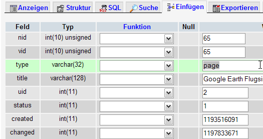 Screenshot Drupal Datenbank